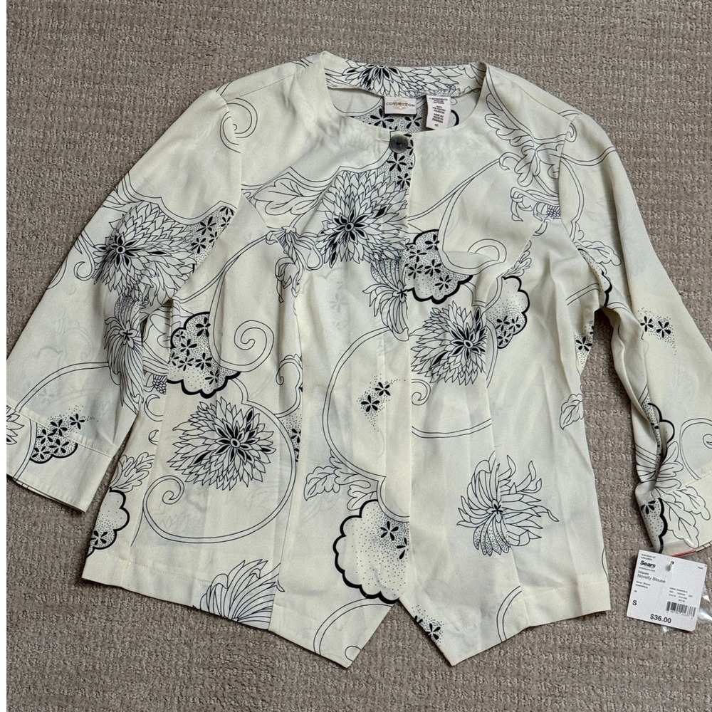 Covington Floral‎ Print Jacket Button Front 3/4 Sleeve Career Top S